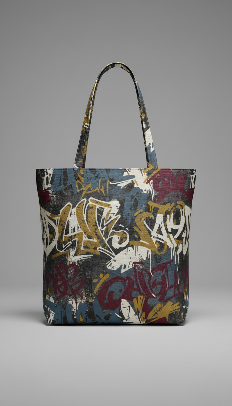 Urban Tote Bag with Graffiti Detail